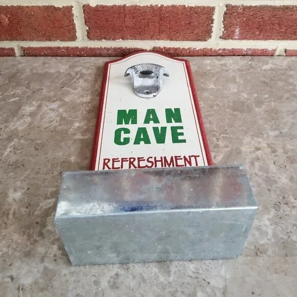 'Man Cave Refreshment Center' Bottle Opener/Cap Catcher Wall Sign Panel - Picture 12 of 12